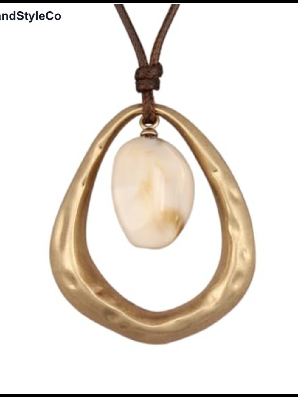 Boho Long Leather Necklace Women Natural Stone Pendant Gold Teardrop Vintage